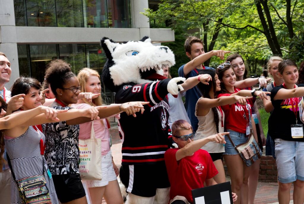 students with the mascot
